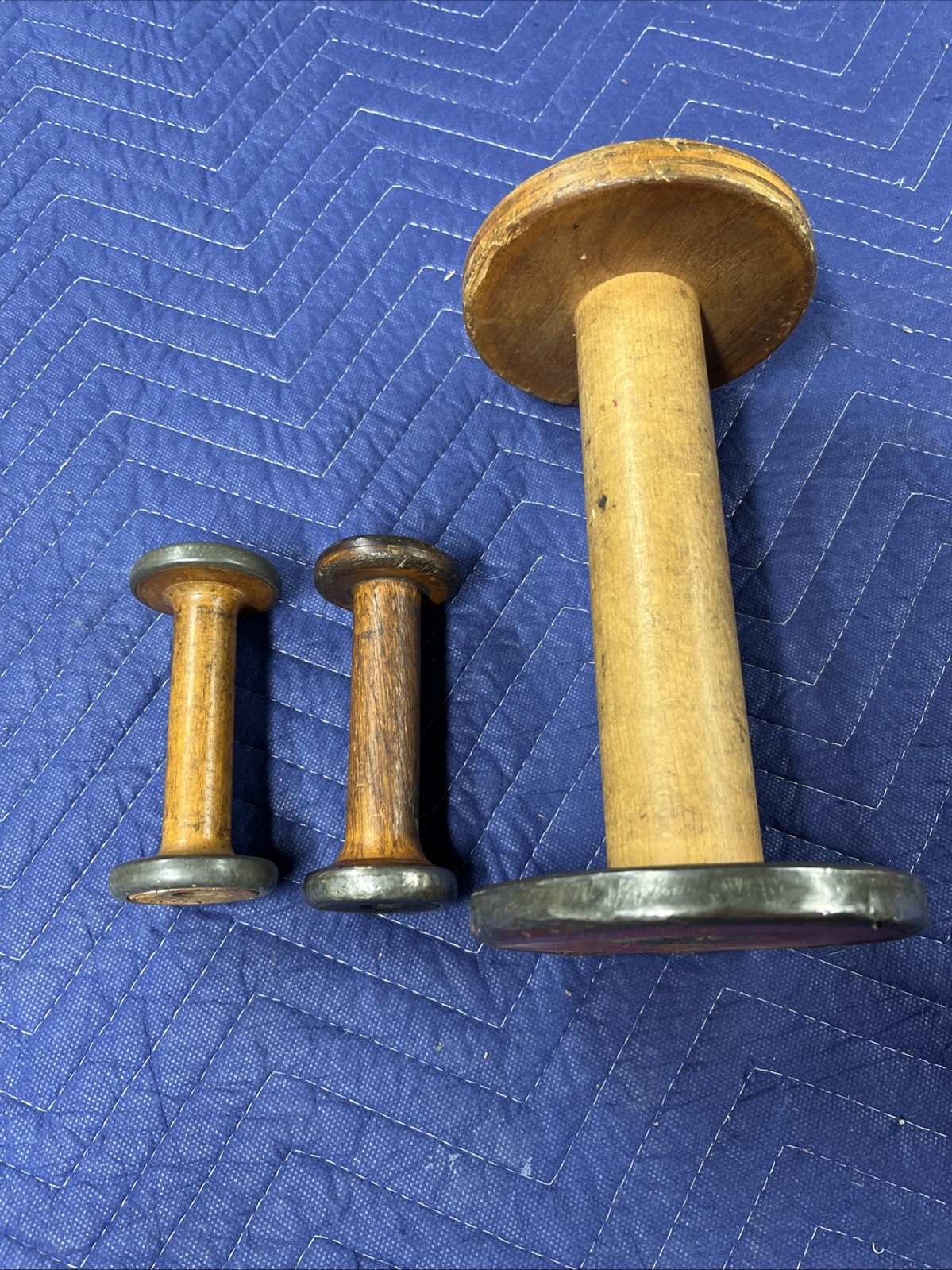 Vintage Wooden Bobbin Spool 9” Tall Red Ends No Markings Great Patina