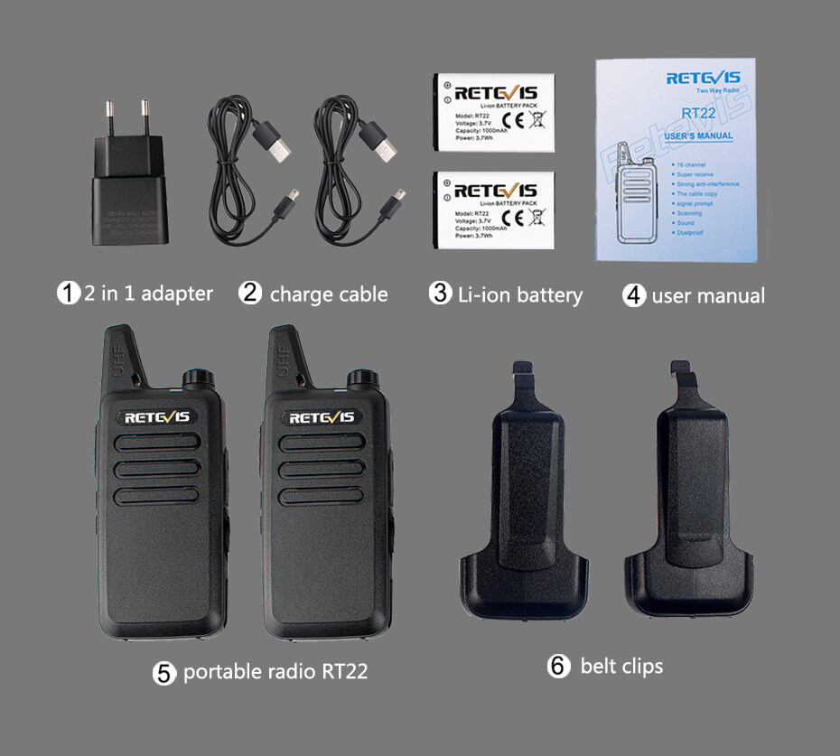 20*Retevis RT22 UHF Walkie Talkies 2 Way Radio 16CH for Hospital/School/Factory