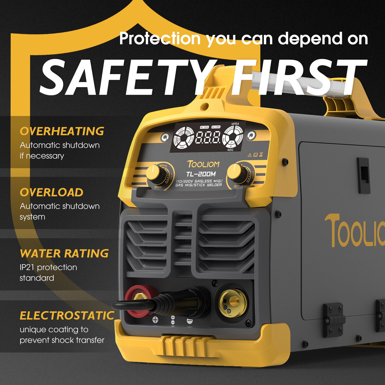 200A MIG Welder, Gasless/Gas MIG/Lift TIG/Stick 110/220V IGBT Welding Machine