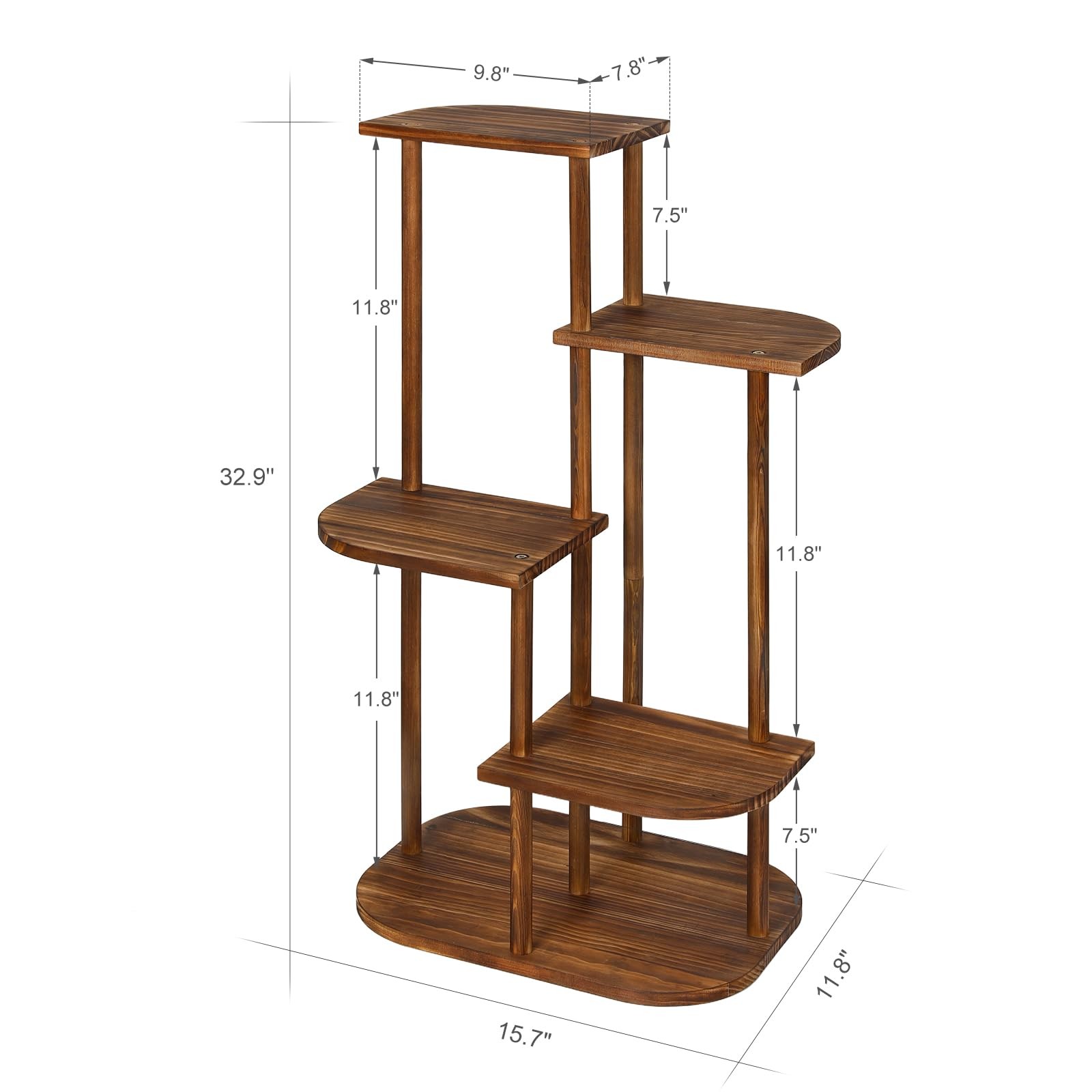 Jotsport 5 Tier Wood Plant Stand for Multiple Plants Indoor Carbonized