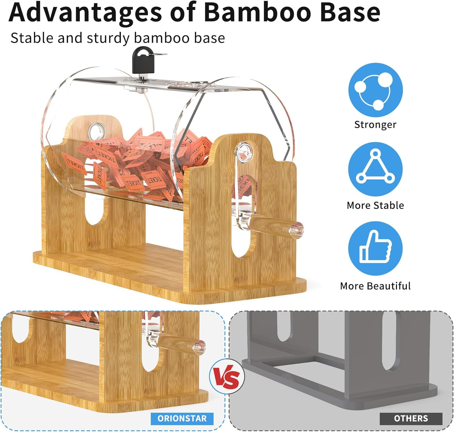 Acrylic Raffle Drum with Bamboo Base, Games & Events Pro Transparent Prize Spinn