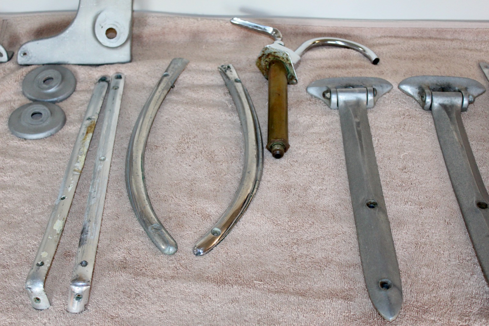 vintage aluminum boat parts cleats, trim, 20 piece lot