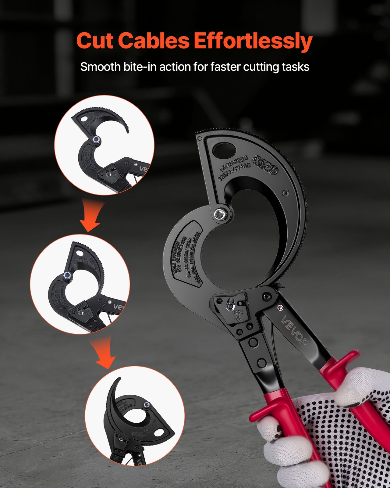VEVOR Ratcheting Cable Cutter Cutting Copper Aluminum up to 800 MCM / 400 mm²