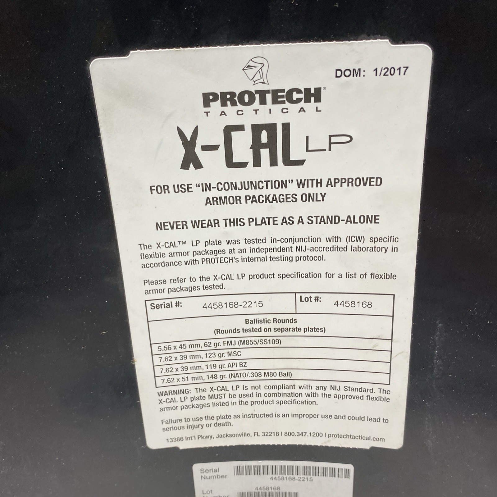 Protech Tactical X-Cal LP Hard Plate 10" x 12" Level 3+ ICW