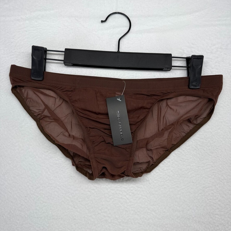 Todd Sanfield Brief underwear men's Small Brown Leather Defiant Mesh Bikini NEW