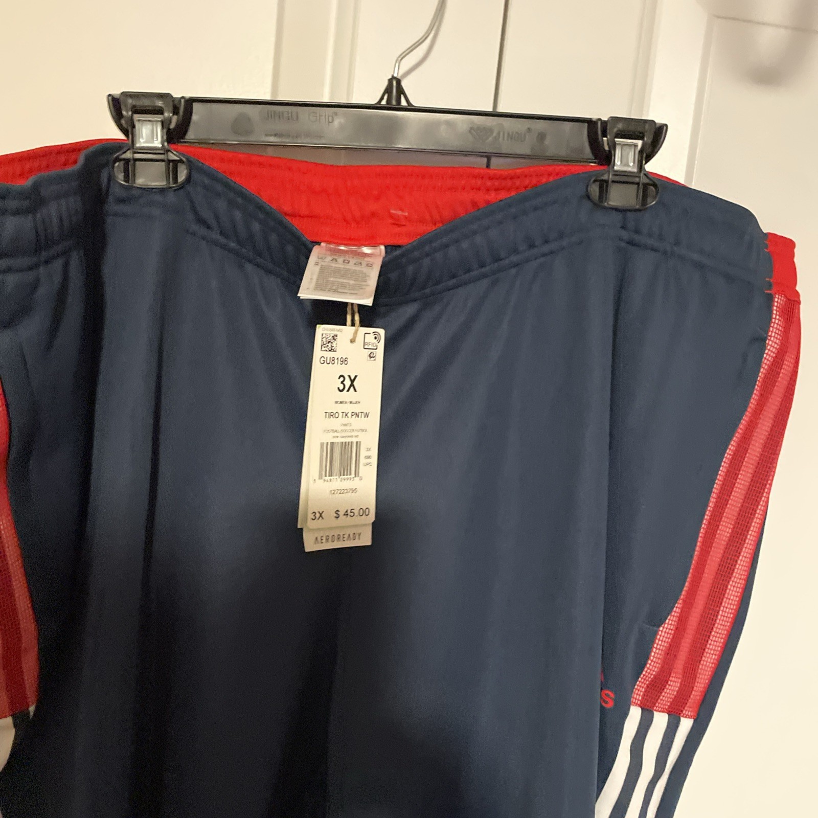 NWT ADIDAS Tiro Track pant, standard length, blue with white & red, size 3X