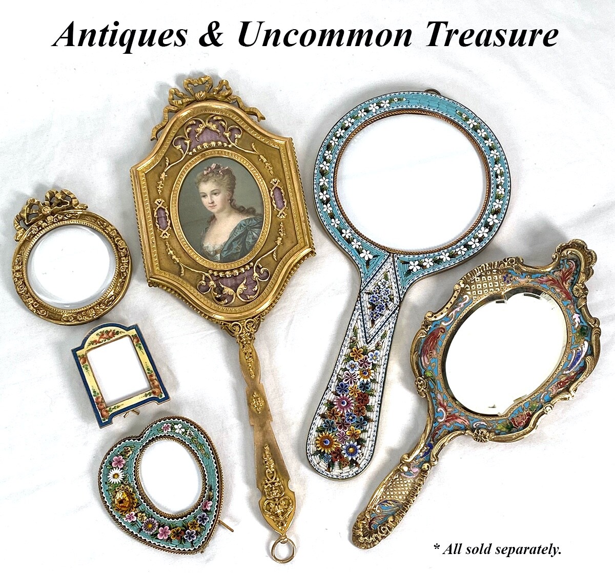 Antique Italian Micro Mosaic 9 7/8" Picture Frame, Vanity or Hand Mirror Shape