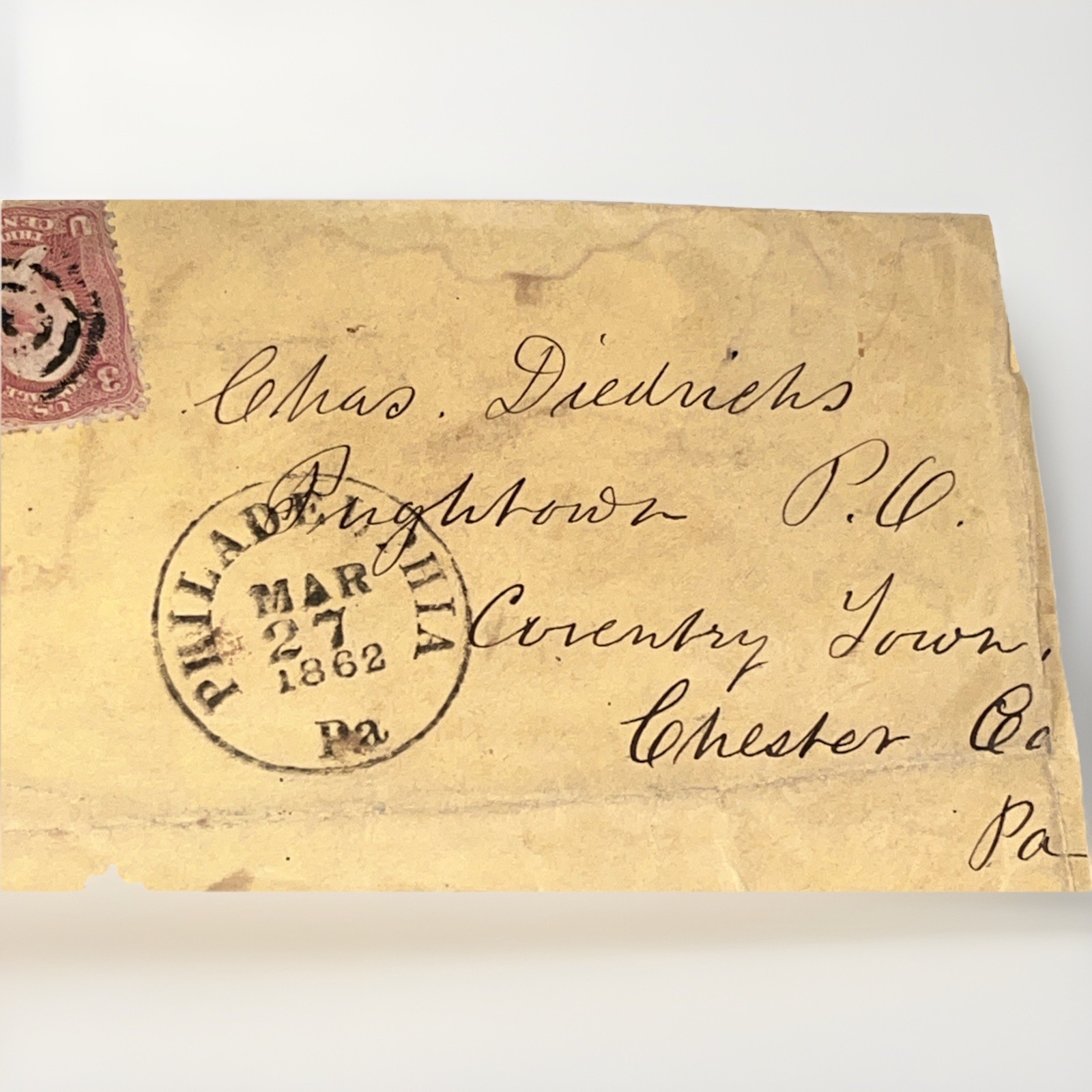 SET OF 4 US CIVIL WAR ERA COVERS 1862-1864 2c & 3c STAMPS PHILADELPHIA POSTMARKS