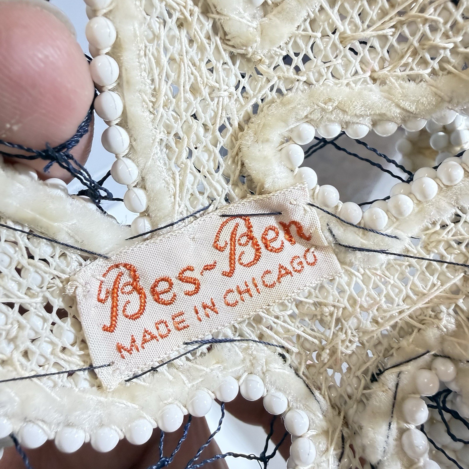 BES-BEN 1940s LOT Hat Original Box White Beaded Bows Job Lot for repair Vintage