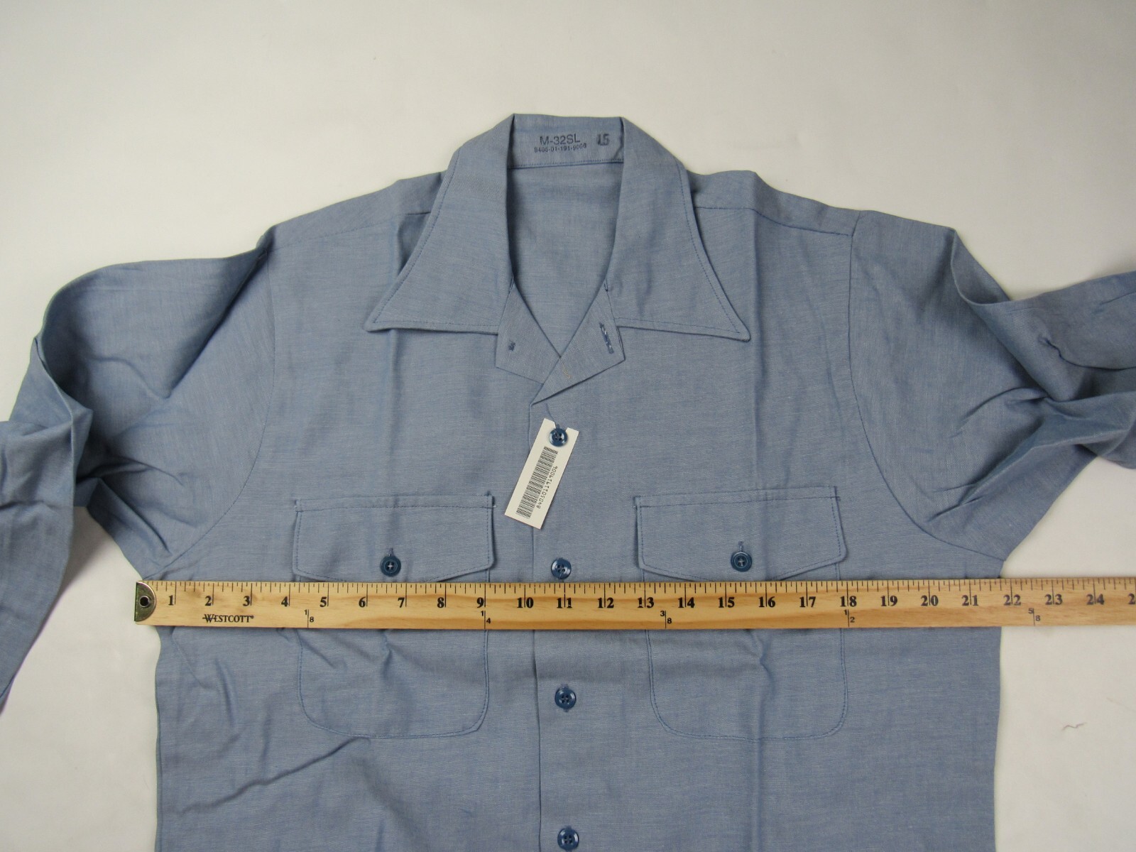 USN Chambray Work Shirt Vintage NOS Blue Utility Shirt Size M