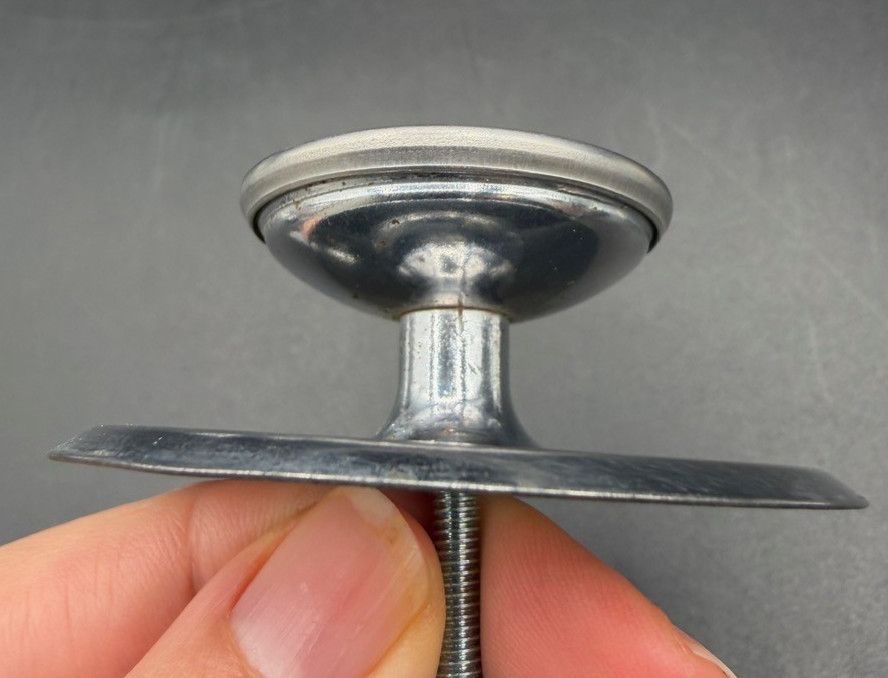 3 Vintage Chrome Concave Round Pull Knobs w/ Matching Backplates & Screws.