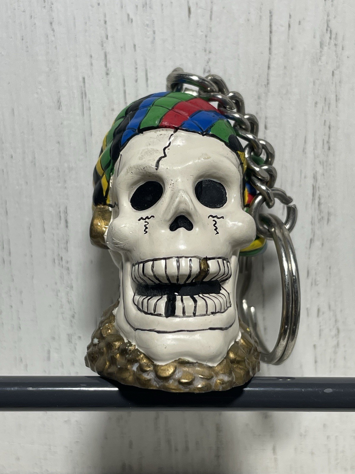 2012 Movie Treasure Island Souvenir Keychain Skull Head W/Multi Colored Bandana