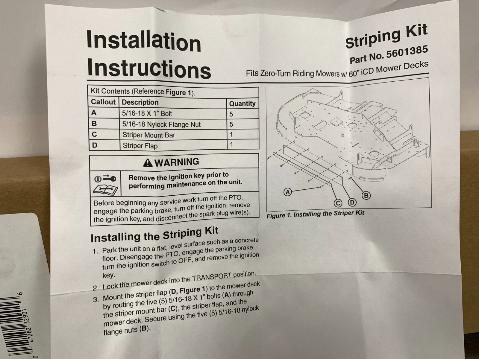 New OEM Ferris Briggs & Stratton Striping Kit 5601385 for 60" iCD Decks