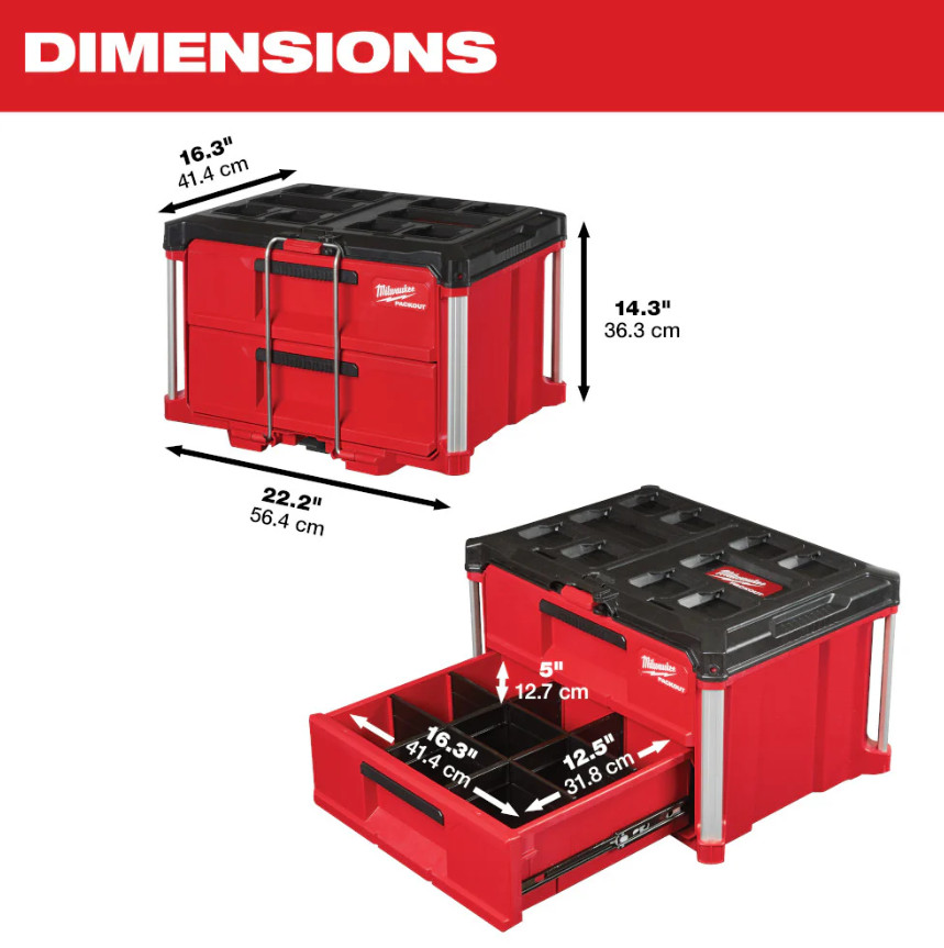 Milwaukee PACKOUT 2-Drawer Tool Box 48-22-8442 w/ Quick-Adjust Dividers US STOCK