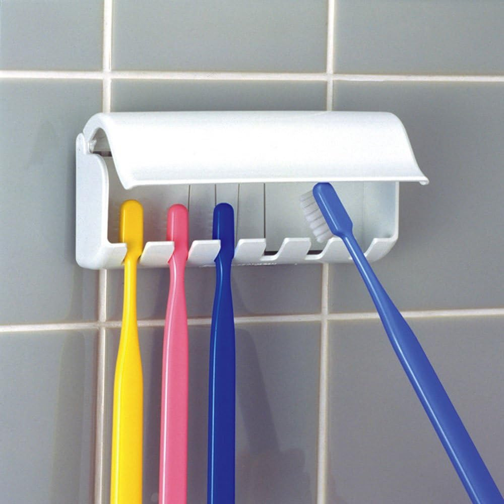 Toothbrush Holder with Cover, Space-Saving Dustproof (Ivory White)