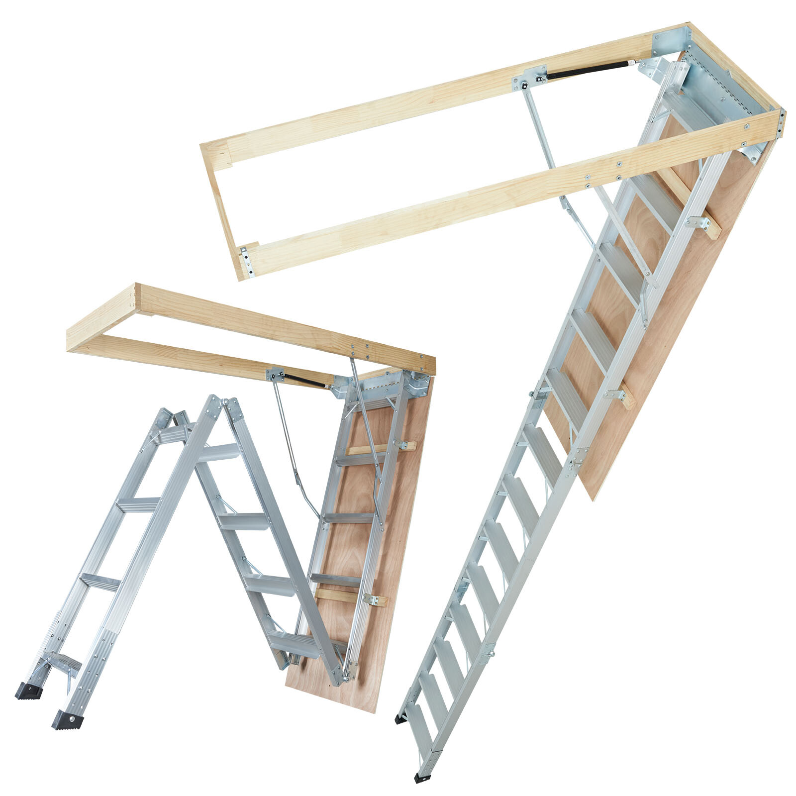 VEVOR Folding Attic Ladder Aluminum Adjustable Portable Loft Stairs Ceiling