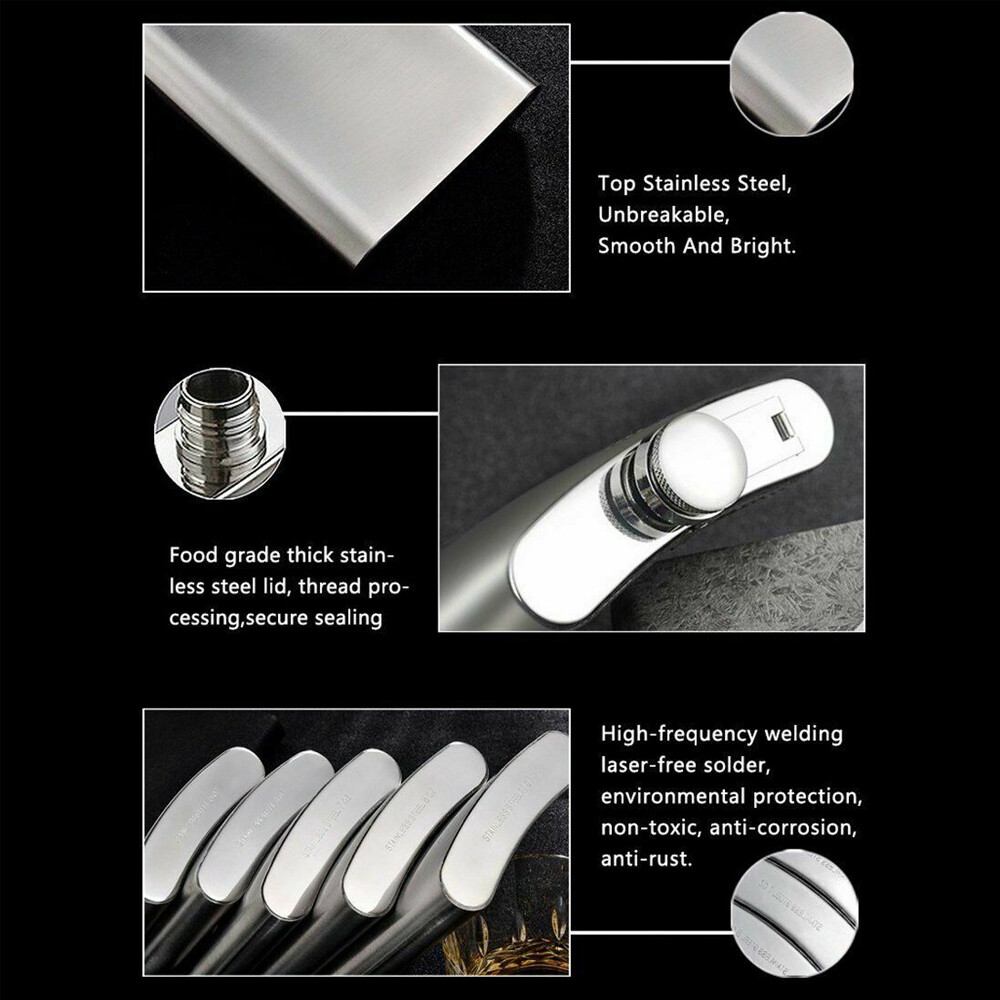 2-Pack 10 oz Liquor Pocket Hip Flask Stainless Steel Whiskey Screw Cap Flagon