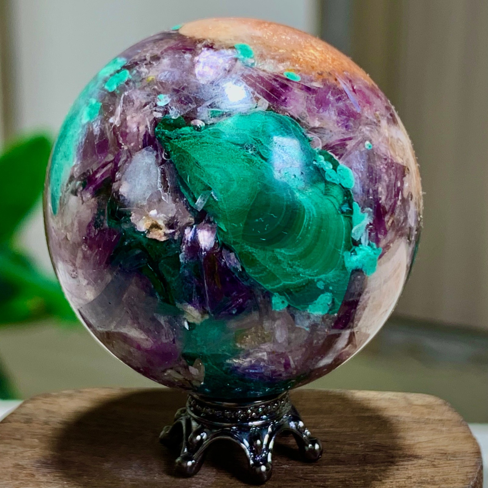 91G Newly discovered rare malachite purple mica symbiotic sphere restoration