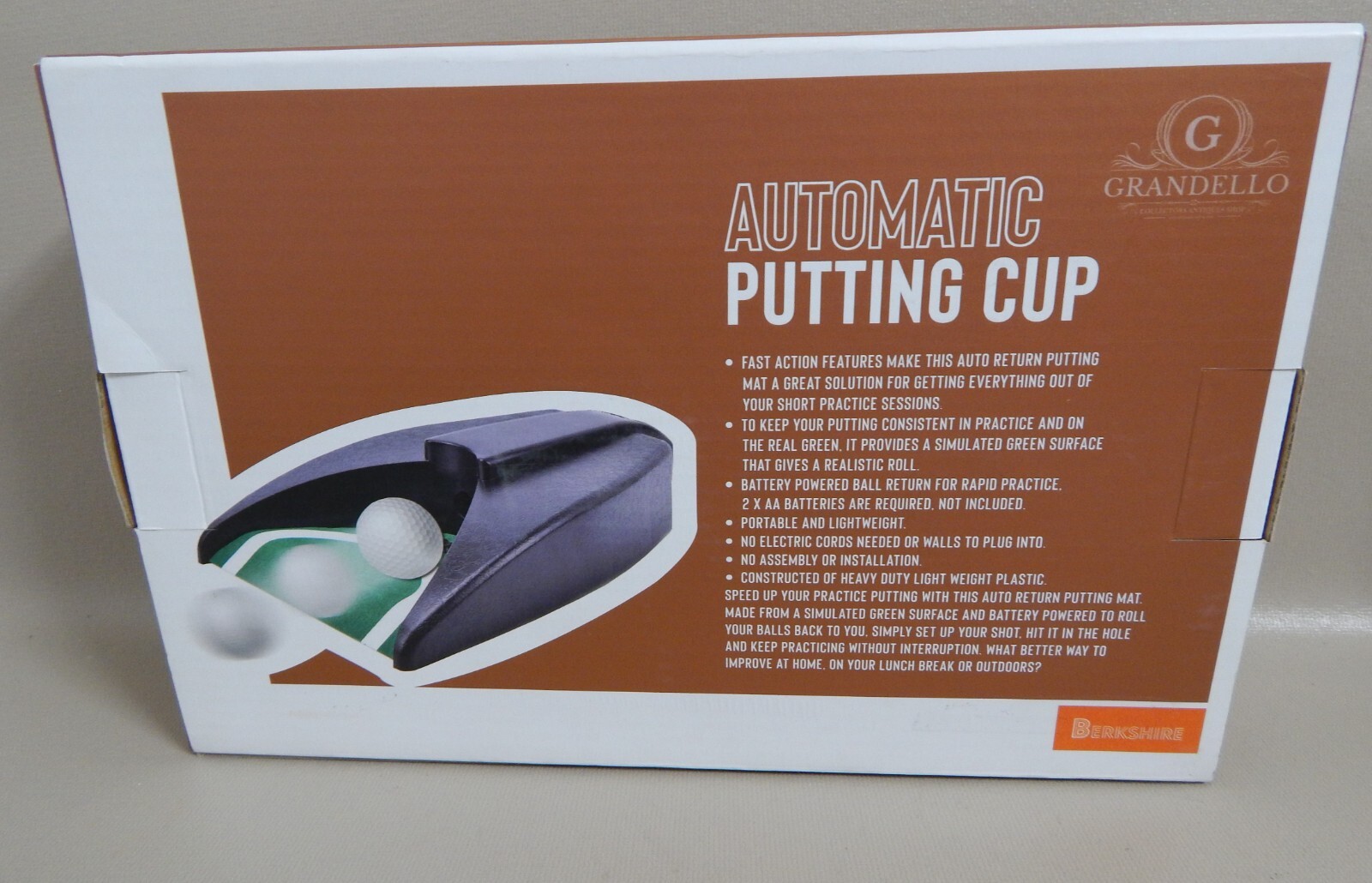 BERKSHIRE GRANDELLO Automatic Golf Putting Cup Auto Ball Return Battery Op NEW