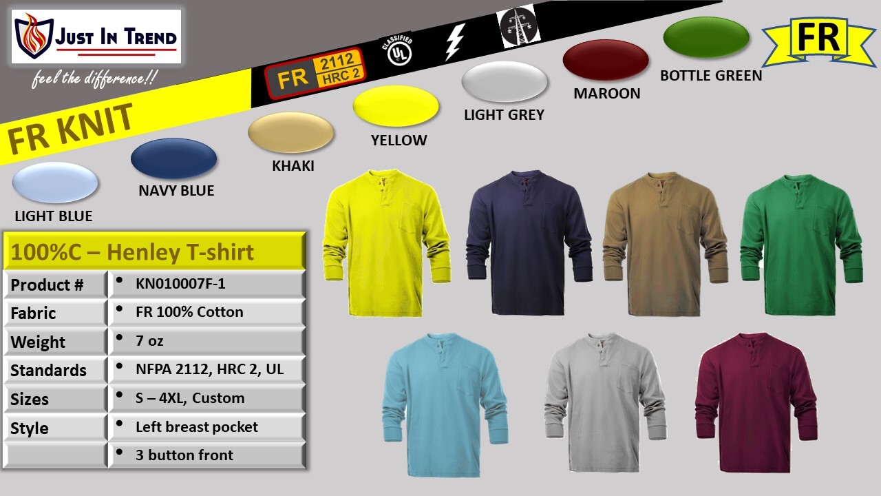 Flame Resistant FR Henley Style T-Shirts