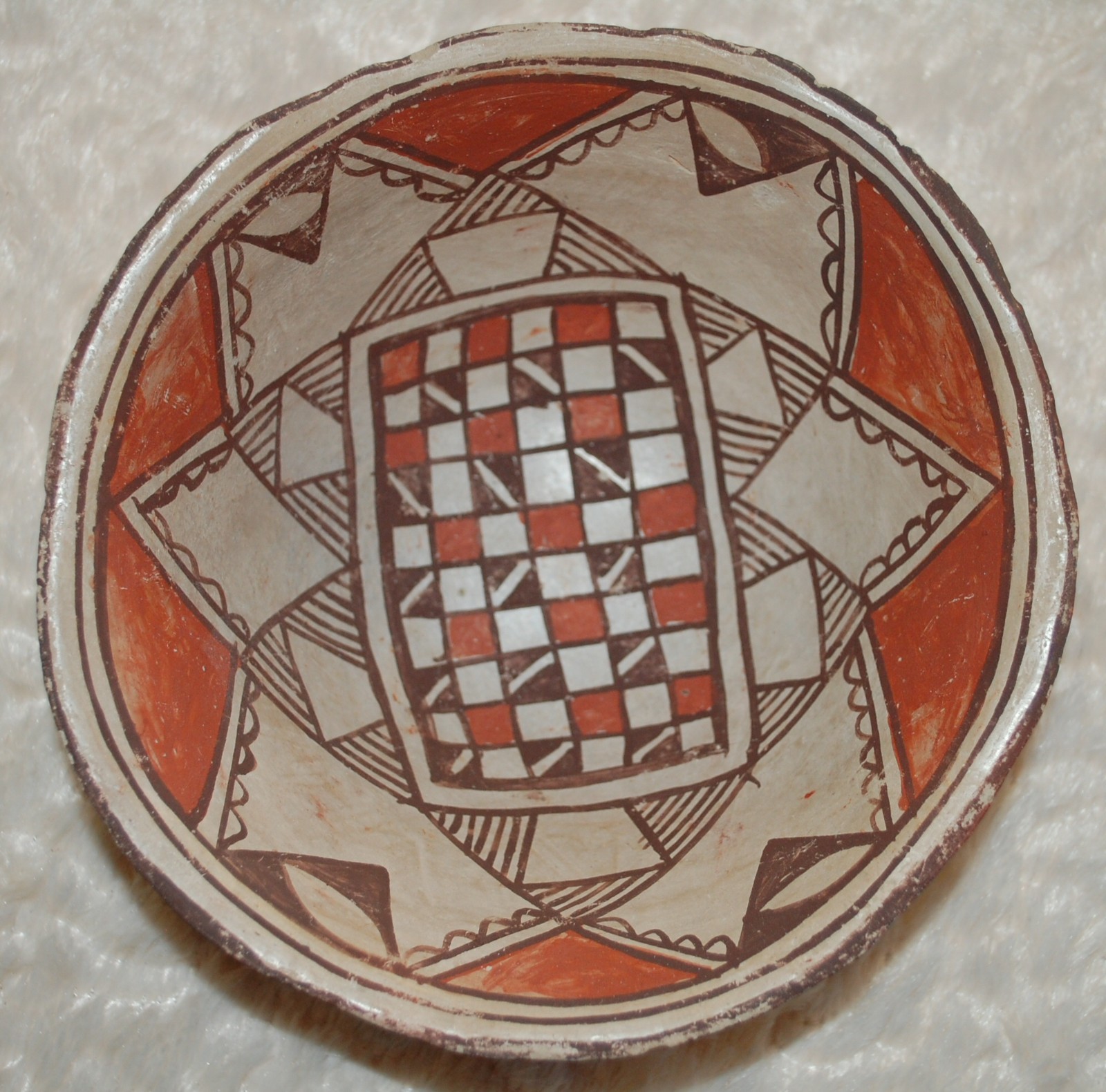 Early Isleta Pottery Bowl, beautifully painted-6-3/4" diameter-ca. 1900-1910's