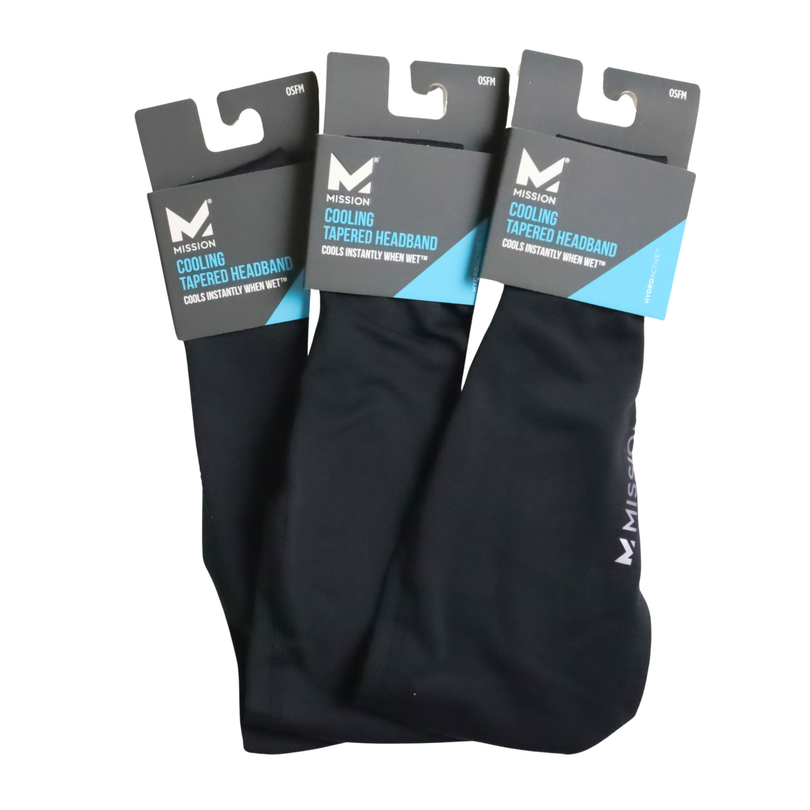 MISSION Activewear Cooling Tapered Headband 3-Pack – Black – One Size Fits Most