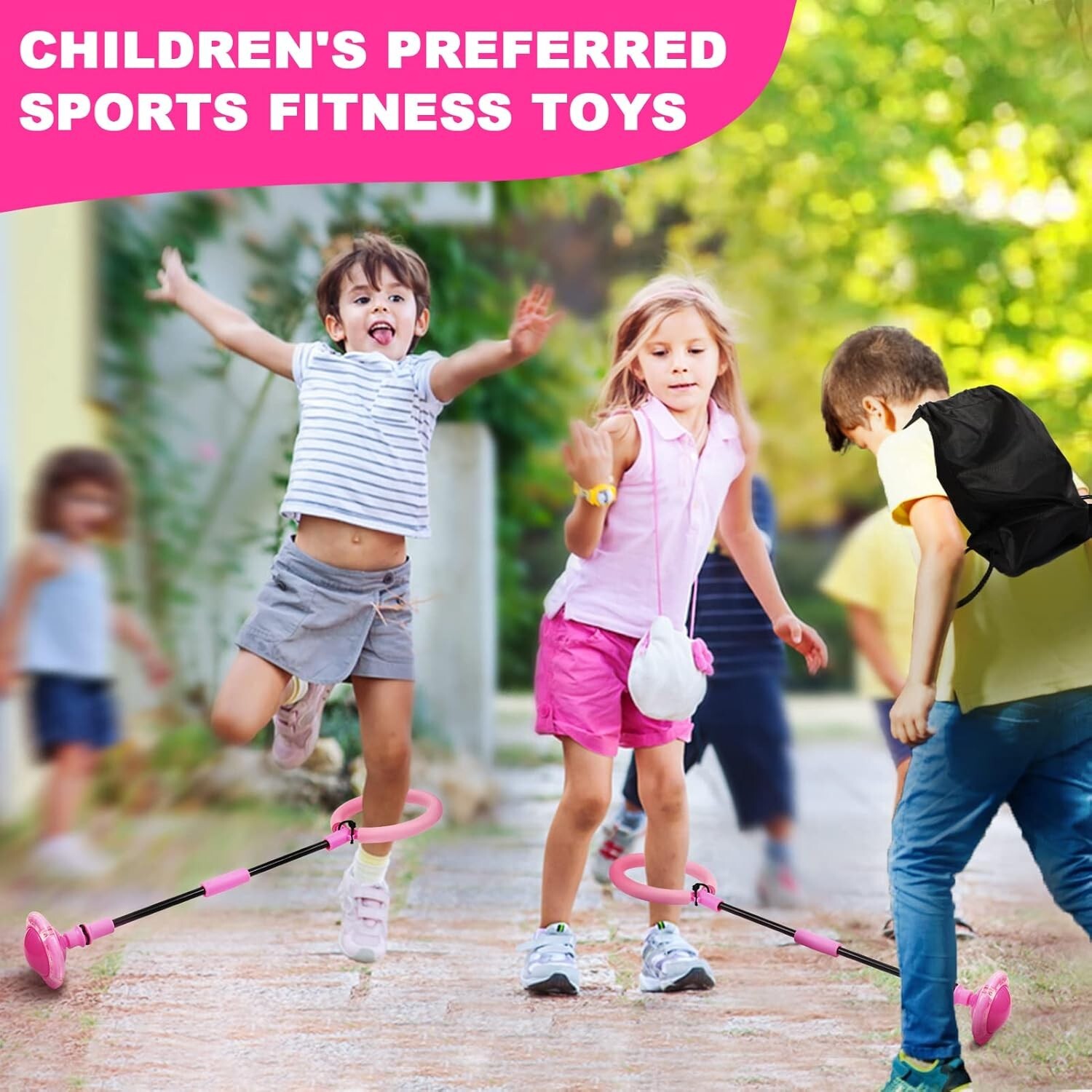 Skip Ball for Kids Foldable Ankle Skip Ball Colorful Light Flashing Jumping Pink