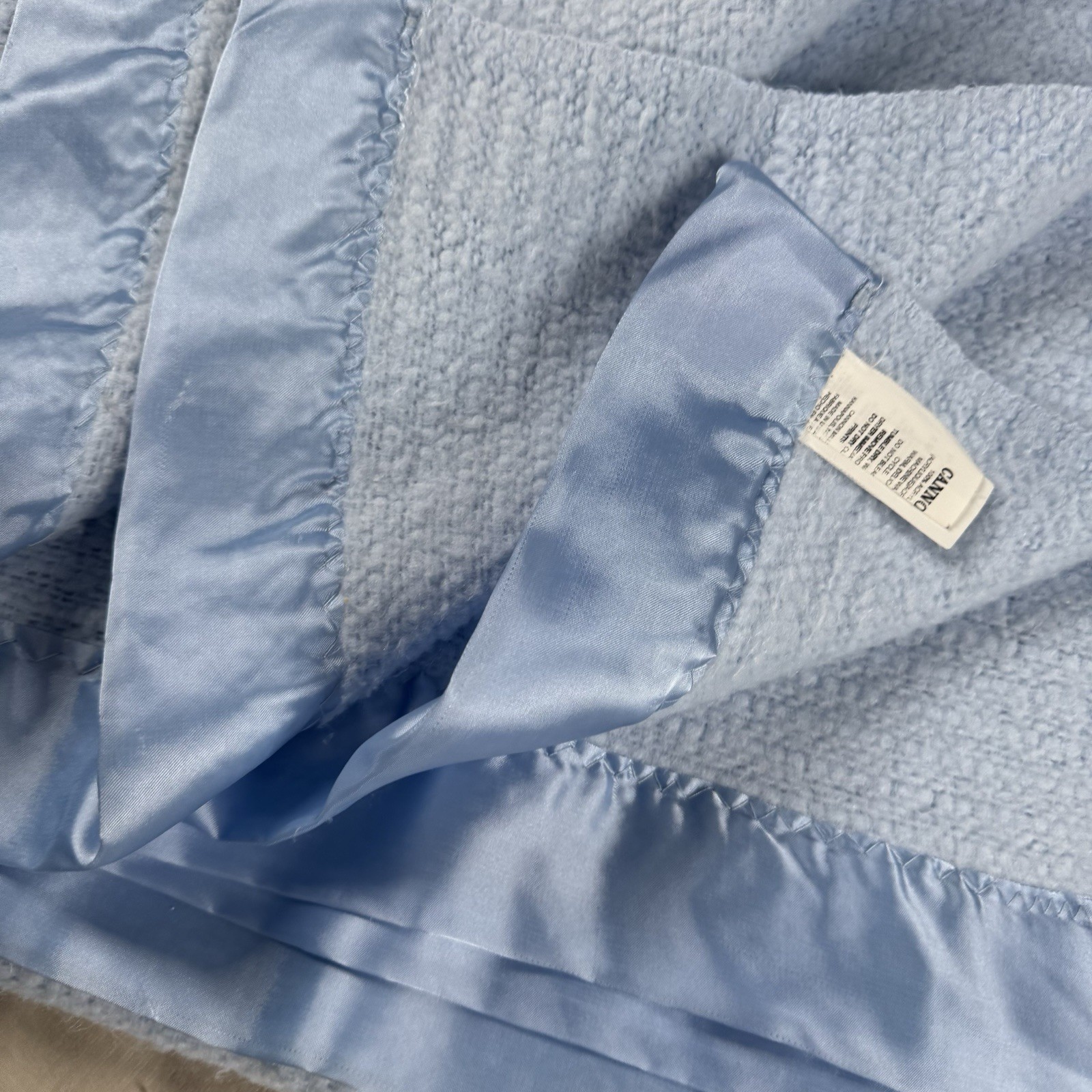 VTG Blue Blanket Thermal Waffle Weave Soft Satin Trim Cannon Mills Co 72x82