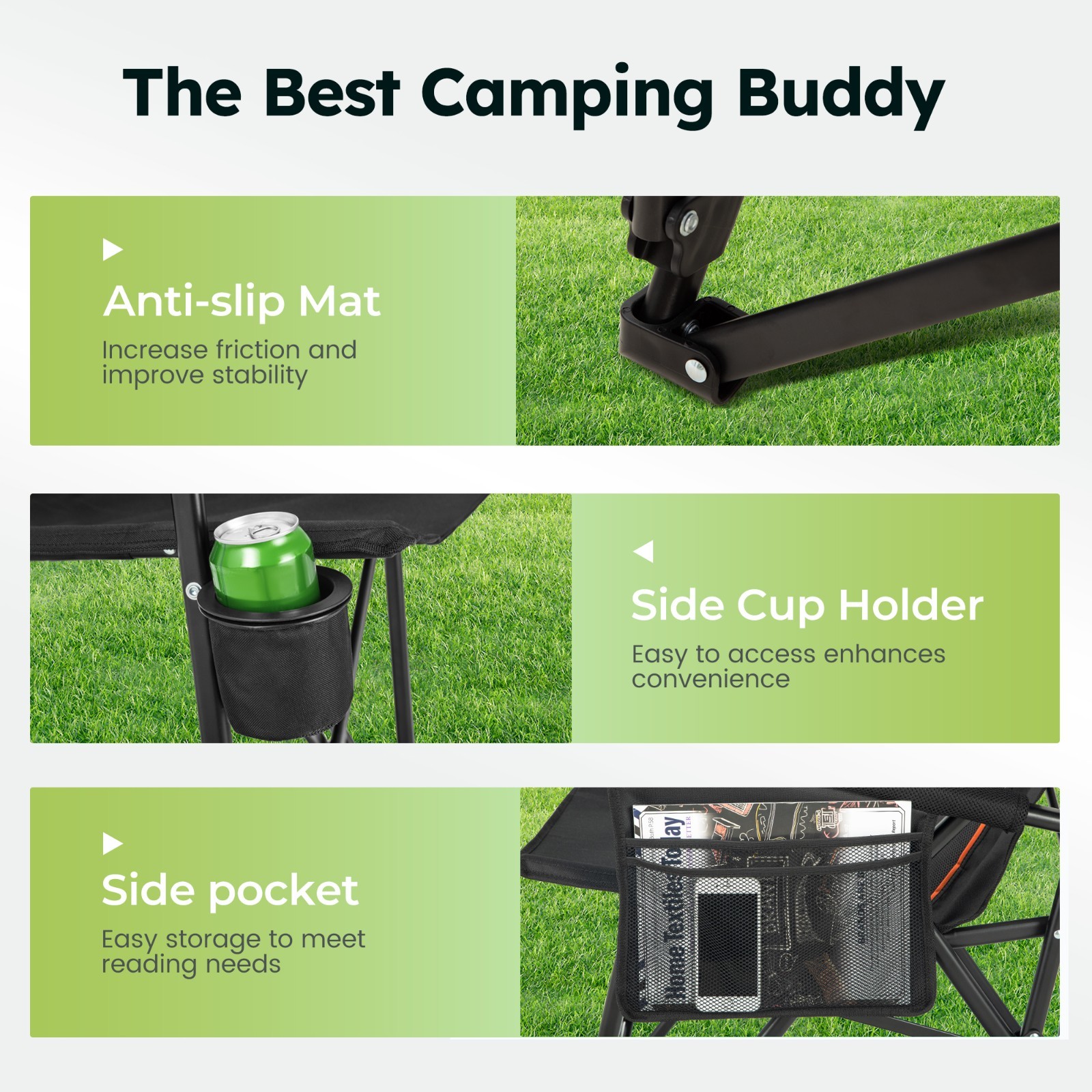 Heavy Duty Camping Chairs Oversize Folding Chair High Back Support 500lbs Black