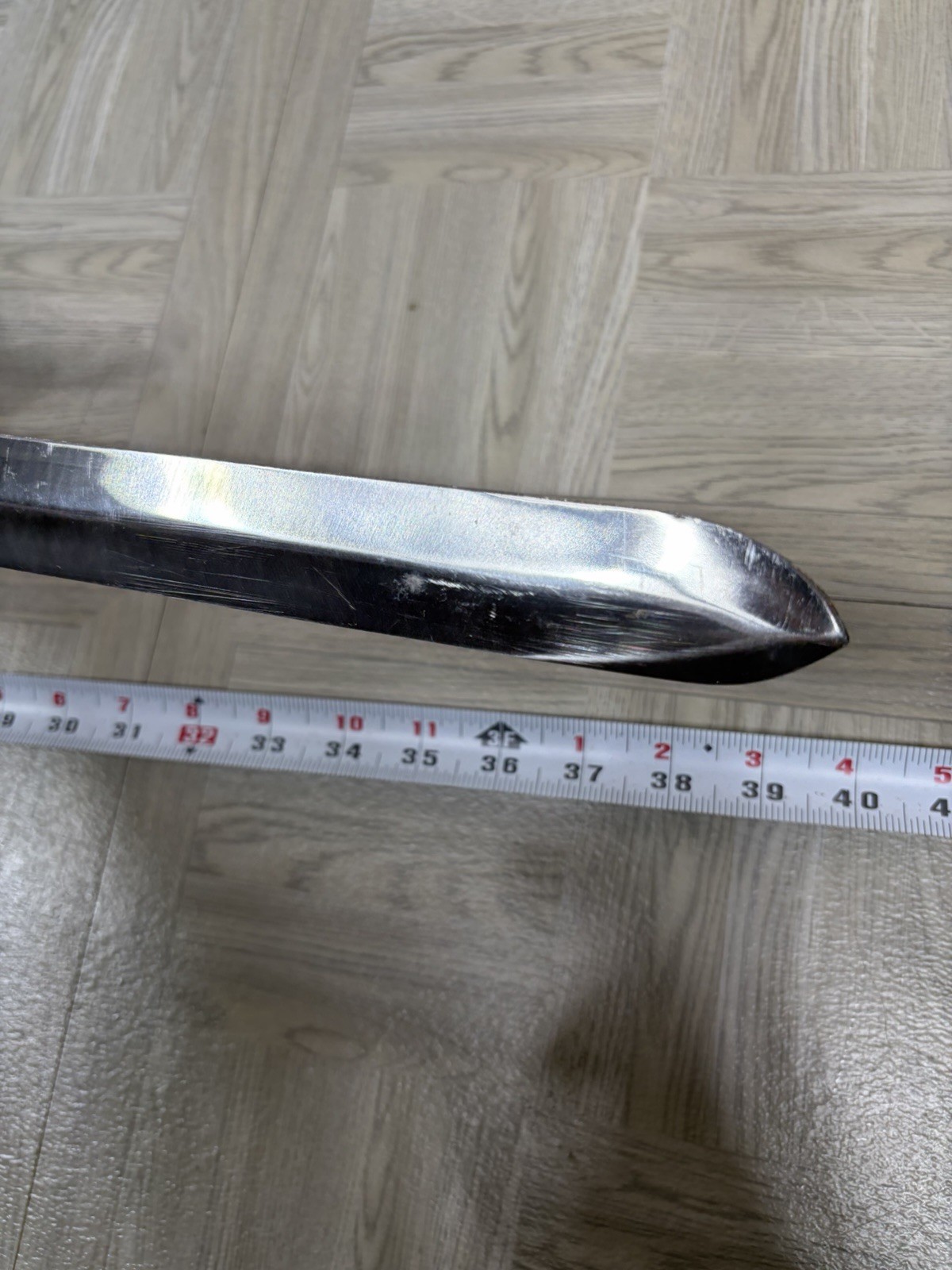 Pakistan Reproduction Battle Sword W Leather Sheath Wood Handle Metal Blade Vtg