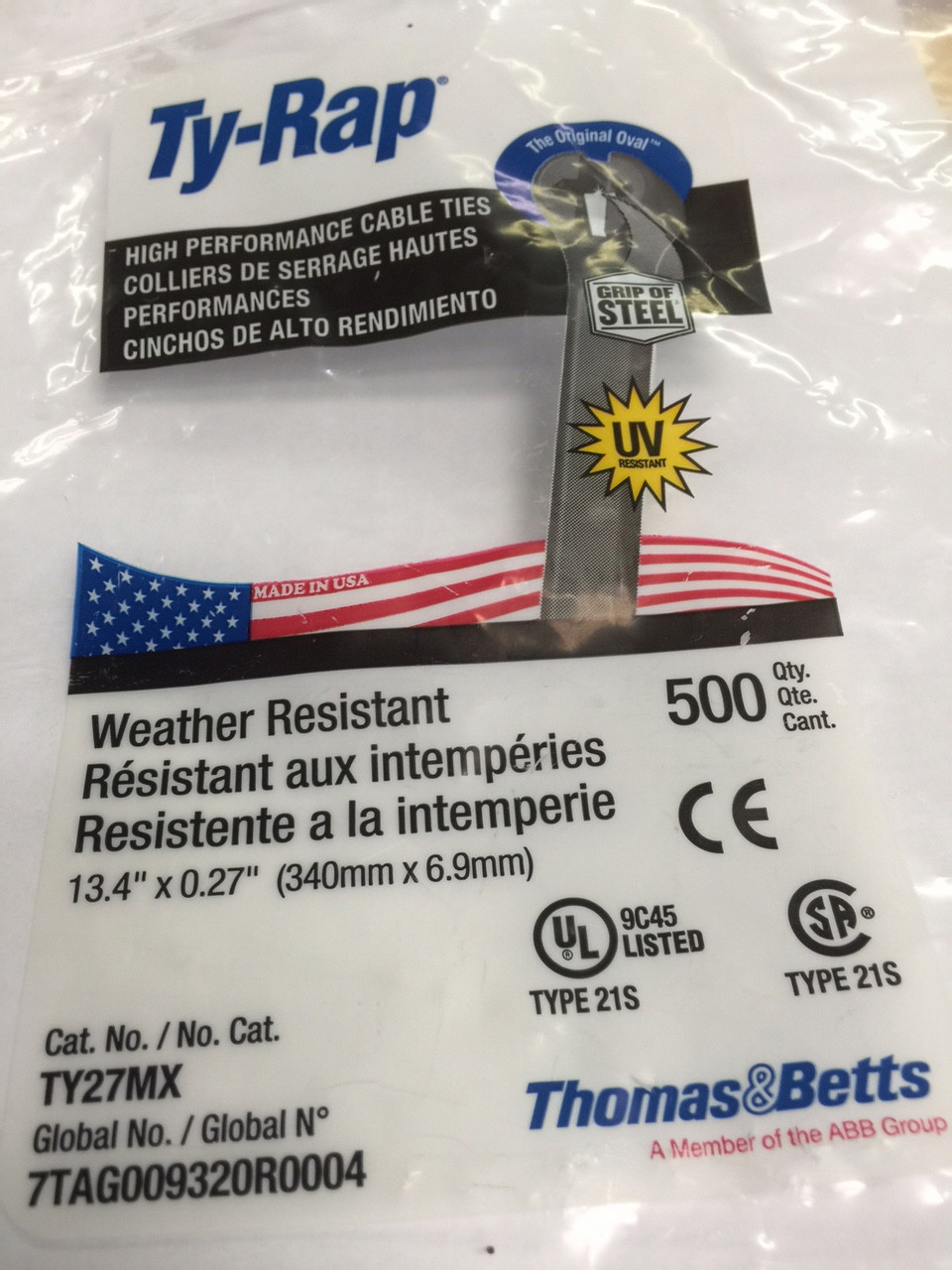Thomas & Betts TY-RAP TY27MX 500/BAG 120lb 13" UV Black Nylon