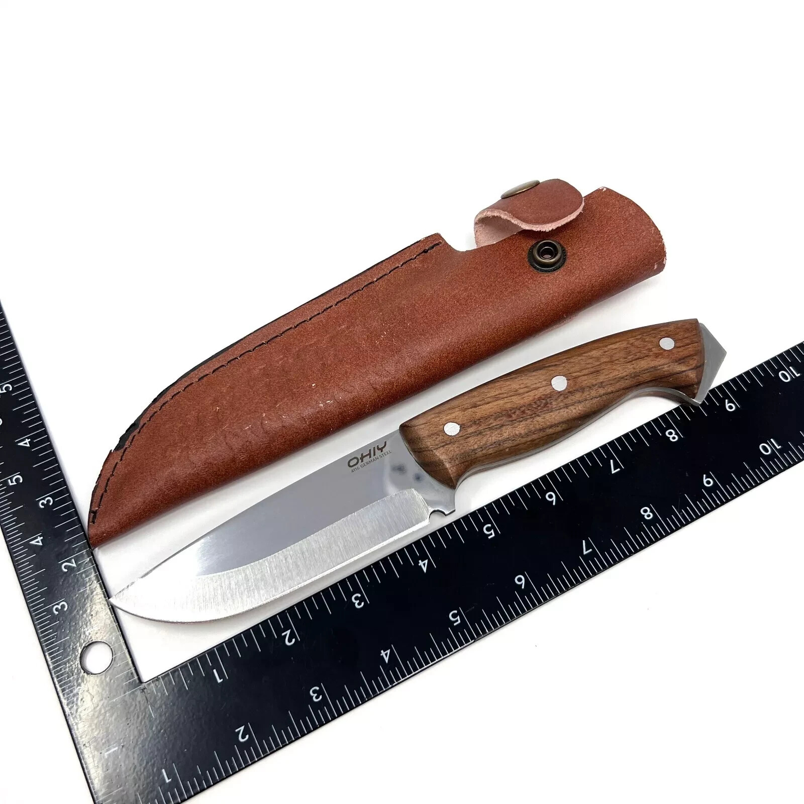OHIY Handmade Bushcraft Knife 4116 German Steel 4-1/4in Blade, Leather Sheath