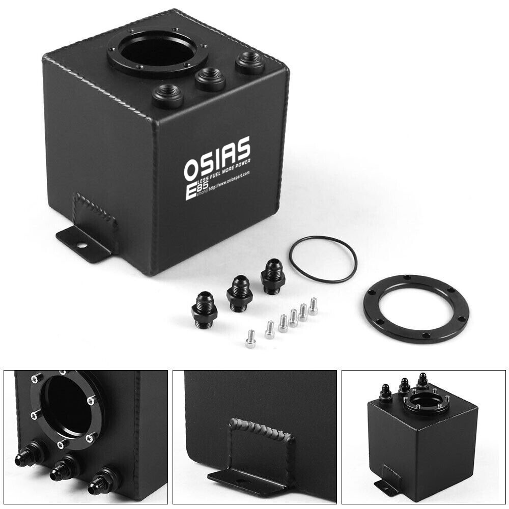 044 External Fuel Pump + 2L Black Aluminum High Flow Swirl Fuel Surge Tank AN6