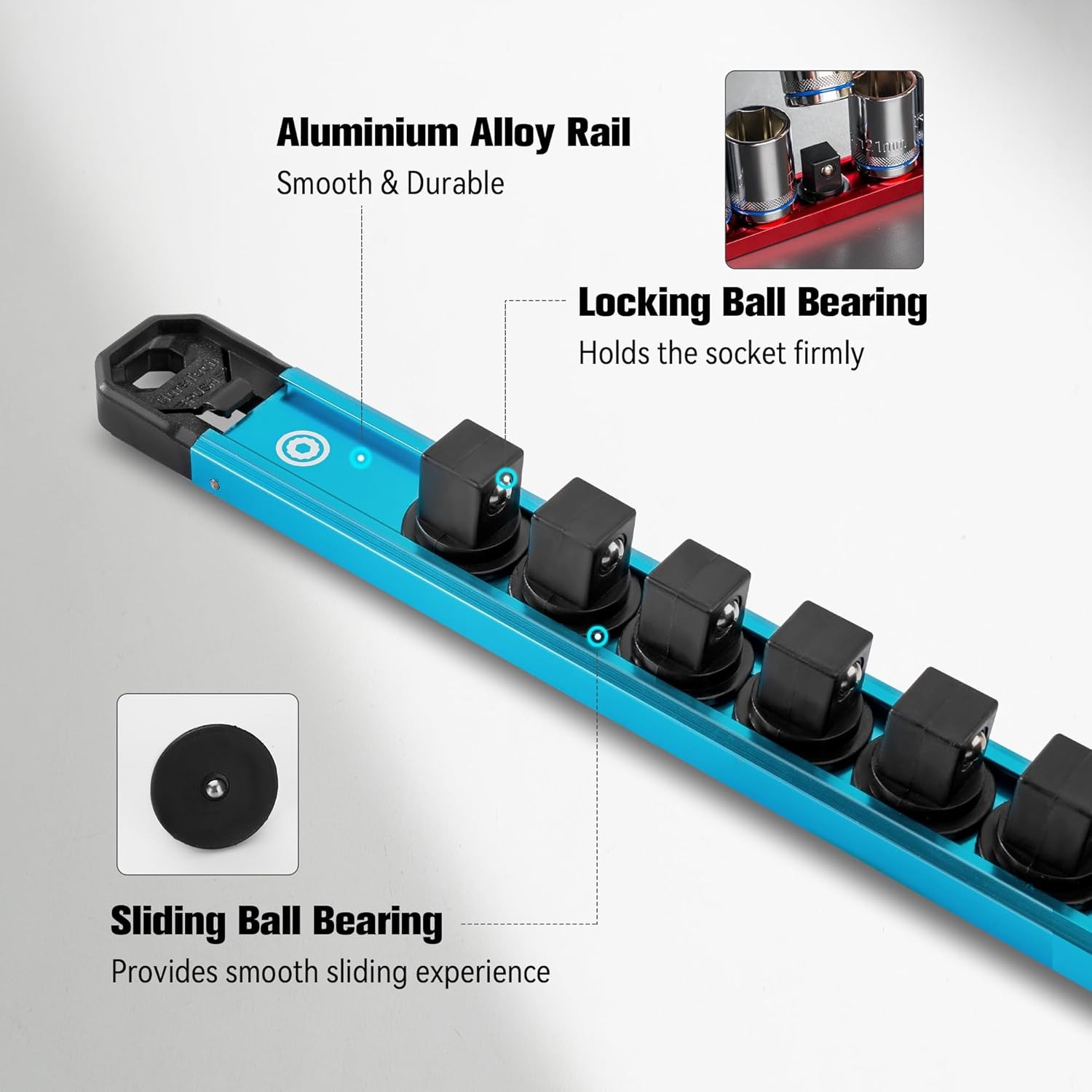 DURATECH 6PCS Magnetic Socket Organizers Set 1/4" 3/8" 1/2" Aluminum Rail Holder