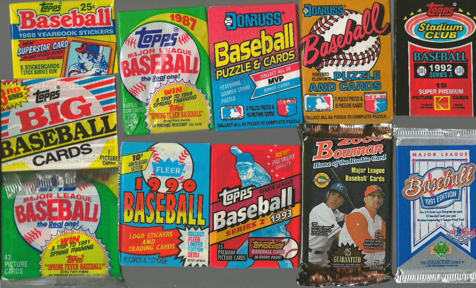HUGE Lot of 100 Unopened Old Vintage Baseball Cards in Wax Cello Rack Packs