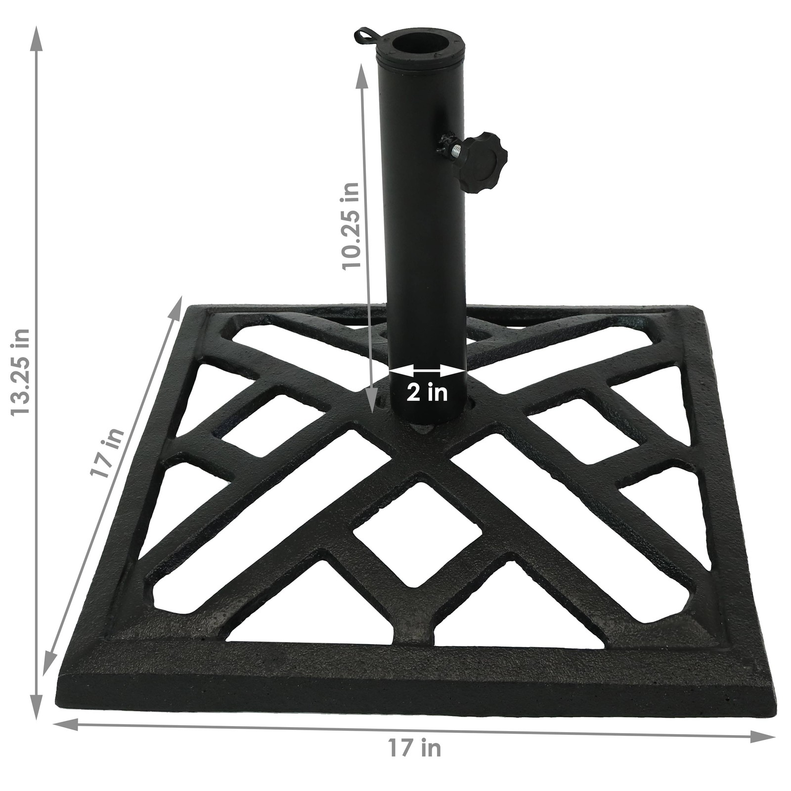 17 in Modern Geometric Cast Iron Square Patio Umbrella Base by Sunnydaze
