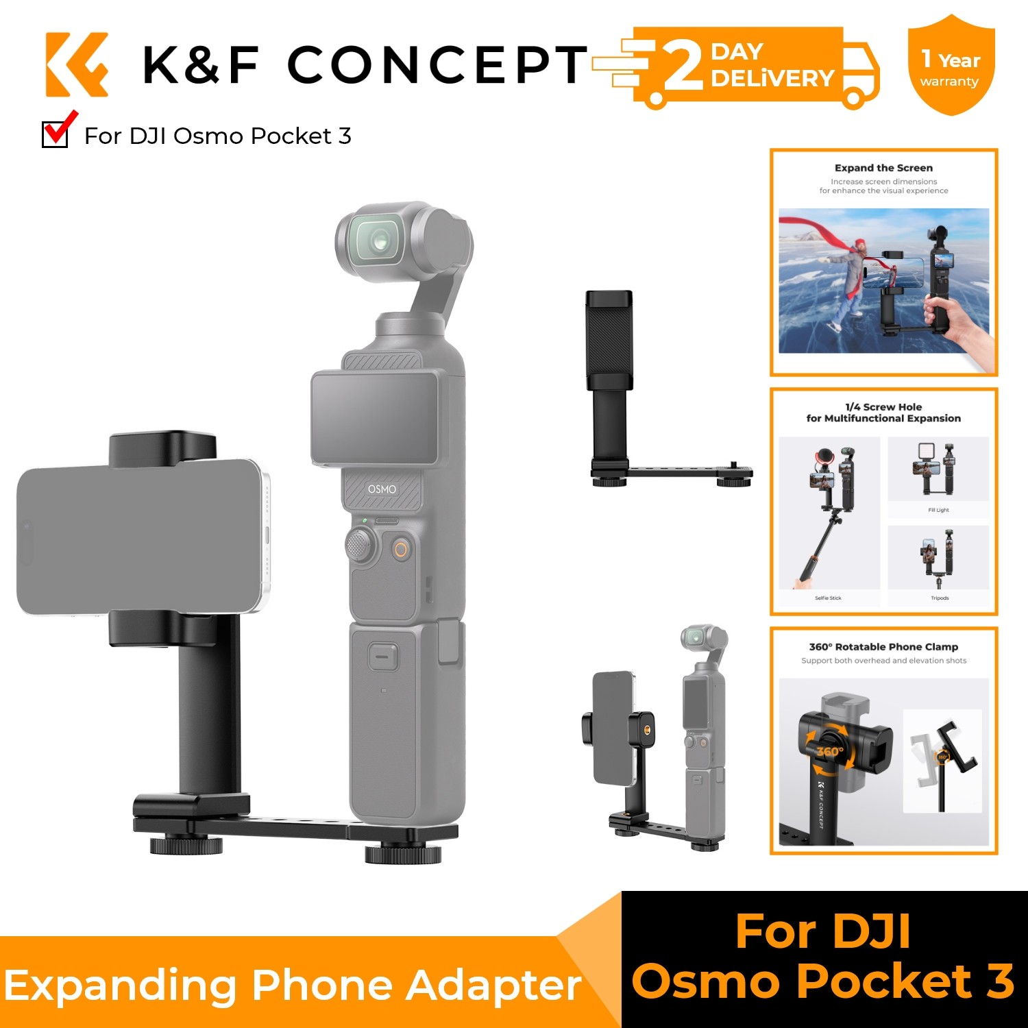 K&F CONCEPT Phone Holder Mount for DJI Osmo Pocket 3 Creator Combo Accessories