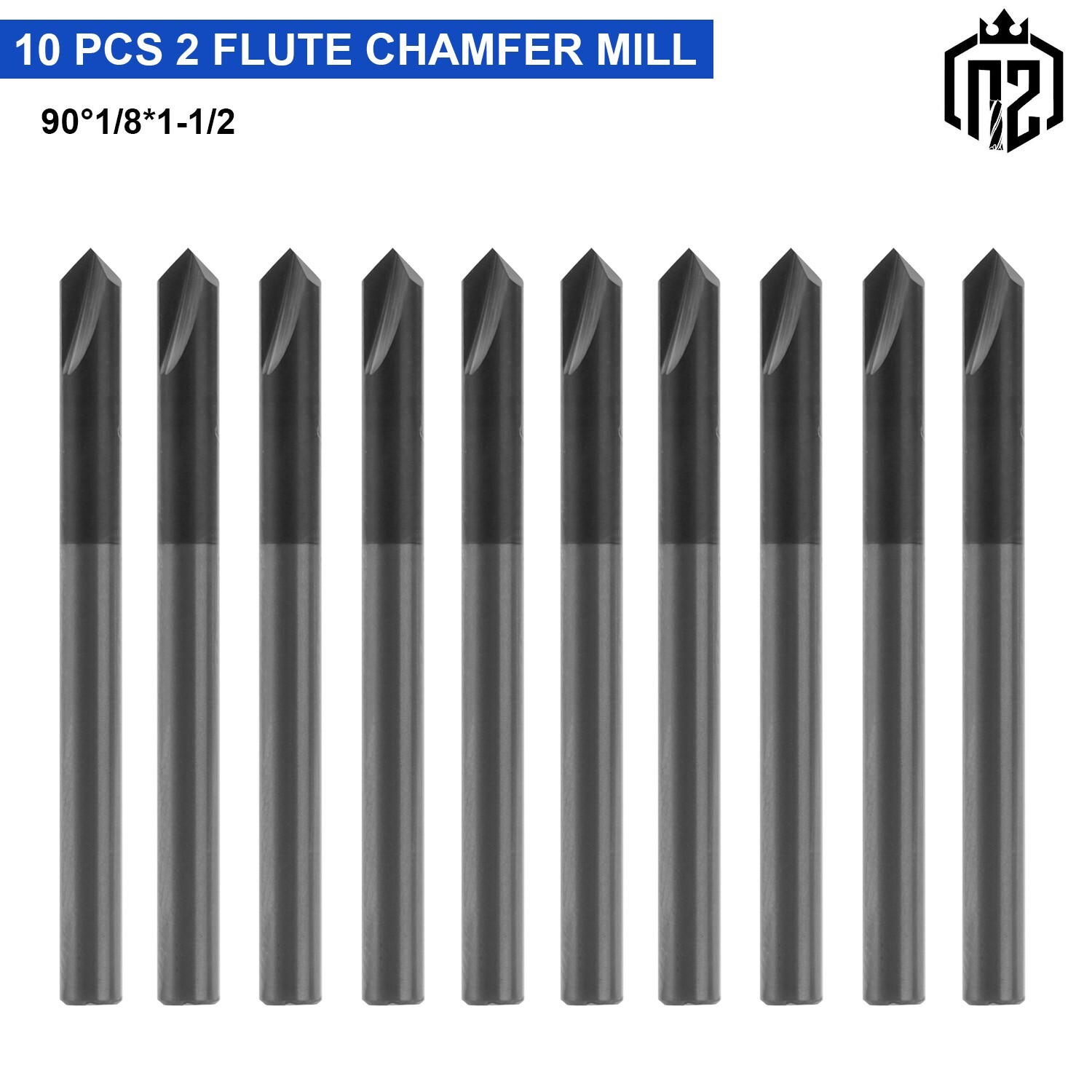 10PCS 90 Degree 2 flute 1/8" x 1-1/2" Solid Carbide Chamfer Mills - AlTiN Coated