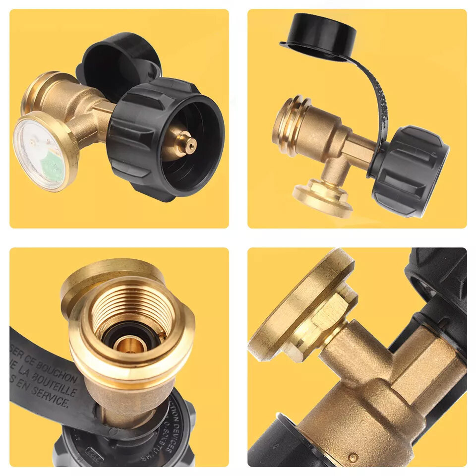 Propane Tank Gauge Brass Adapter w/Gas Pressure Level Meter Indicator for BBQ RV