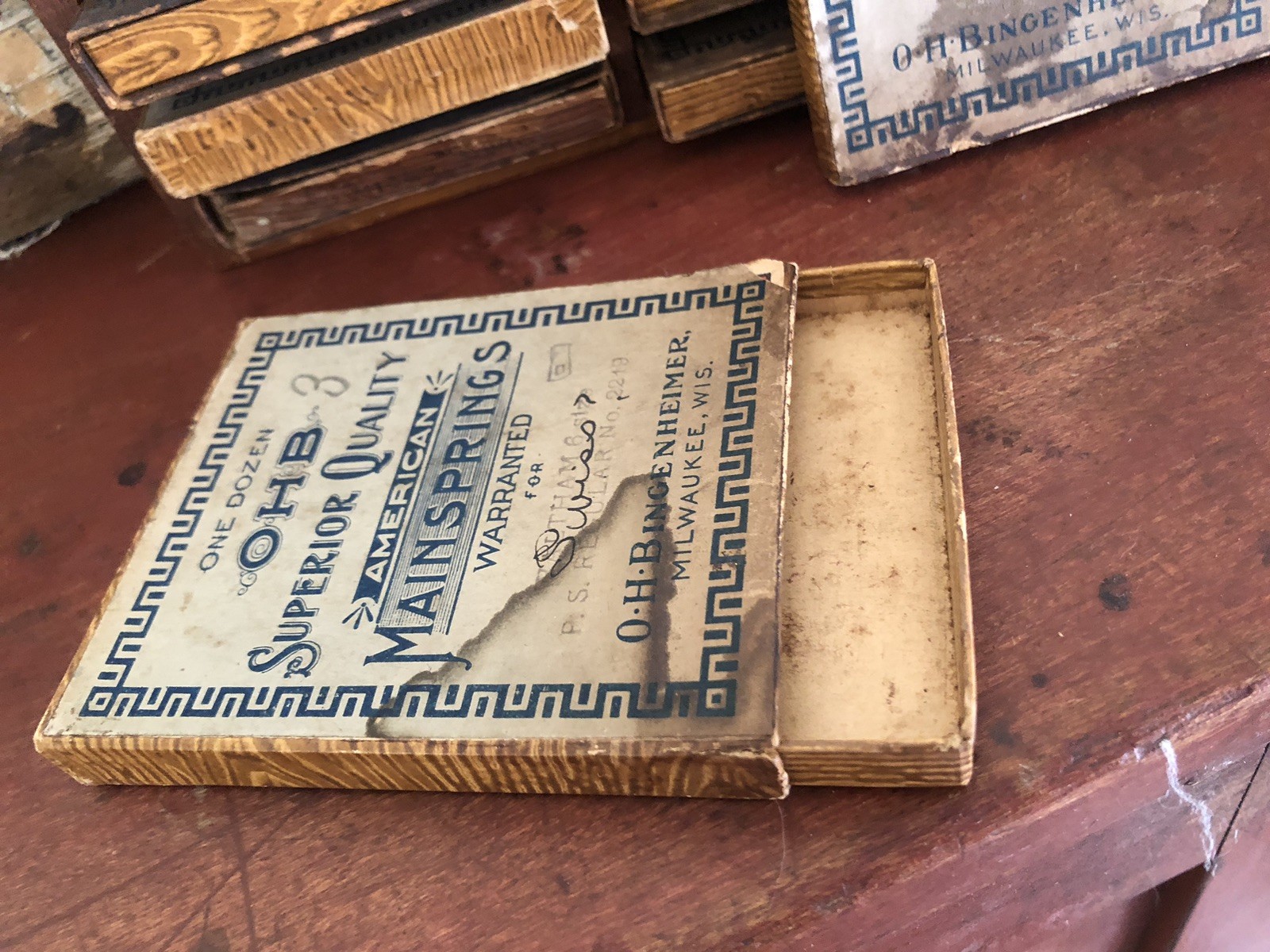 Antique Primitive Watch Makers Cabinet Mainsprings Drawers