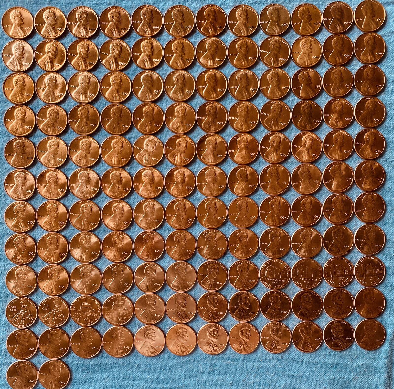 Lincoln Memorial & Shield Cents BU - Complete Set Of 140 Coins-1959 - 2023 P/D/S