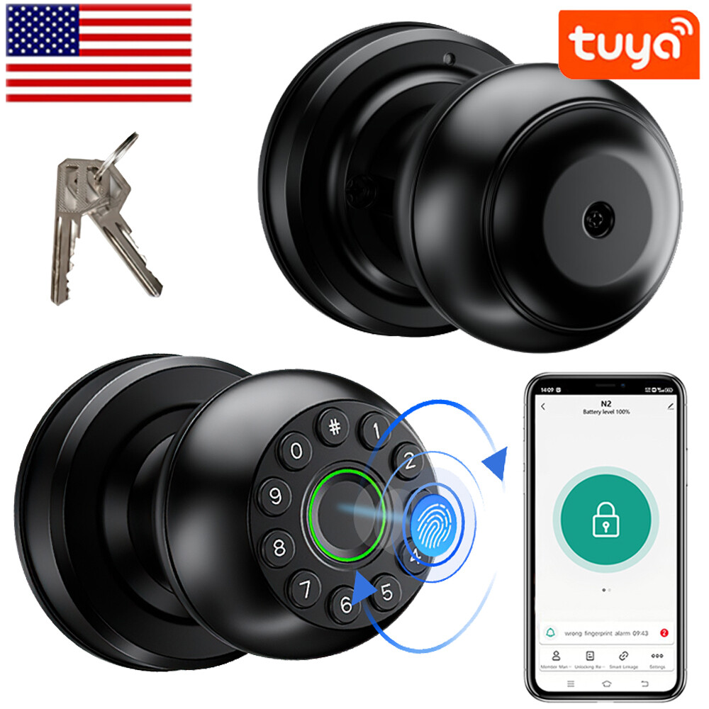 Smart Door Knob Fingerprint Door Lock APP Control Biometric Key Keyless Entry US