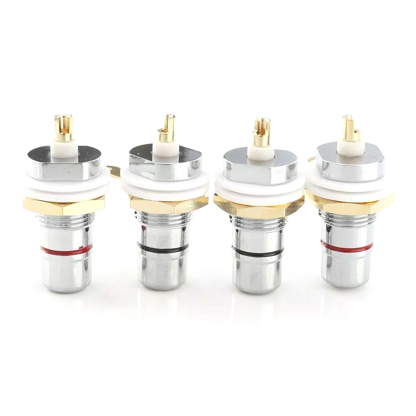 4x Rhodium Plated RCA Socket Female Panel Mount Plug Audio Terminal Chassis