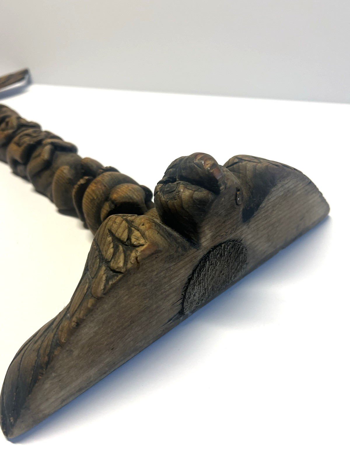 Antique Native American Indian Hand Carved Wooden Eagle Totem Pole; Large 24"