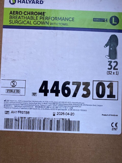 (Case of 32) Halyard AERO CHROME Breathable Surgical Gown, Large AAMI Level 4
