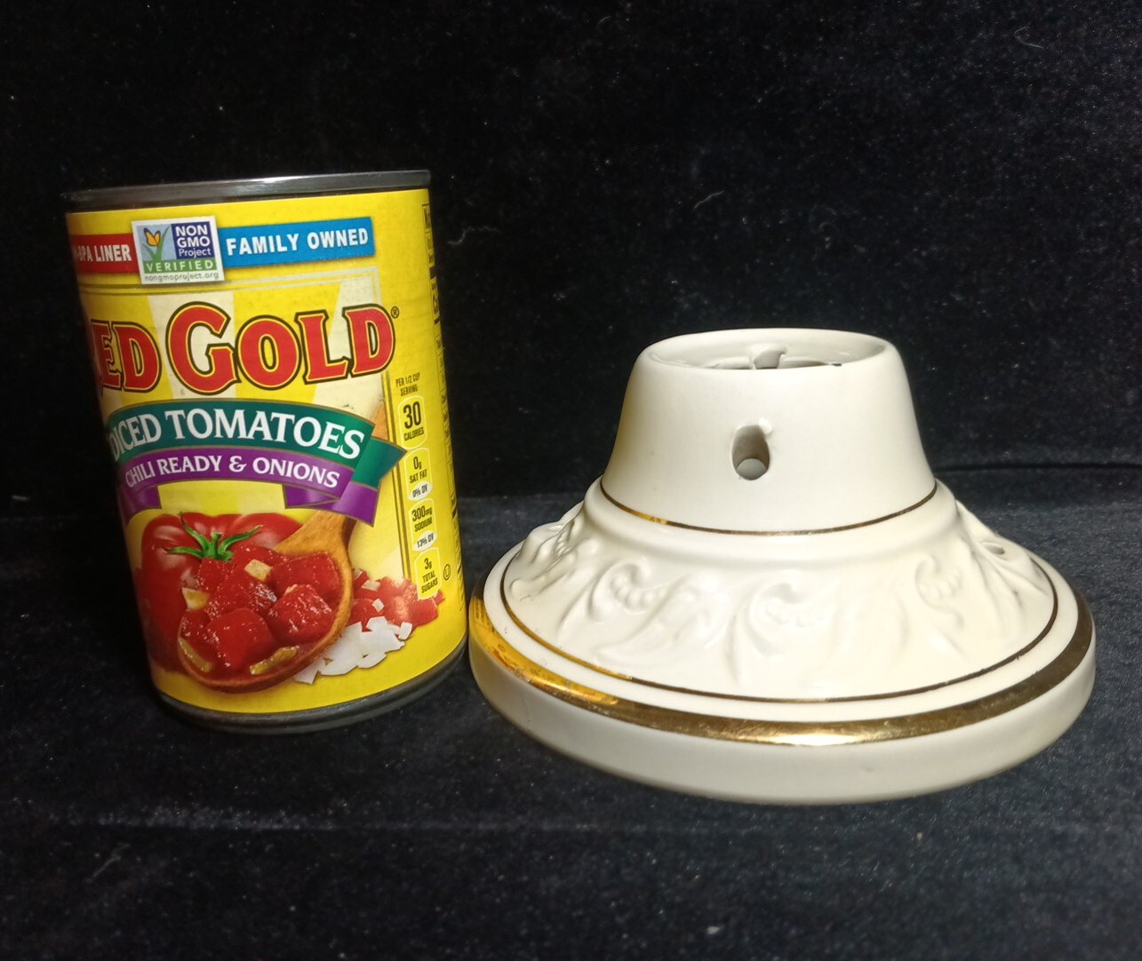 Porcelier Ceramic Ceiling Light Fixture Off White And Gold 5.5"W x 3"H