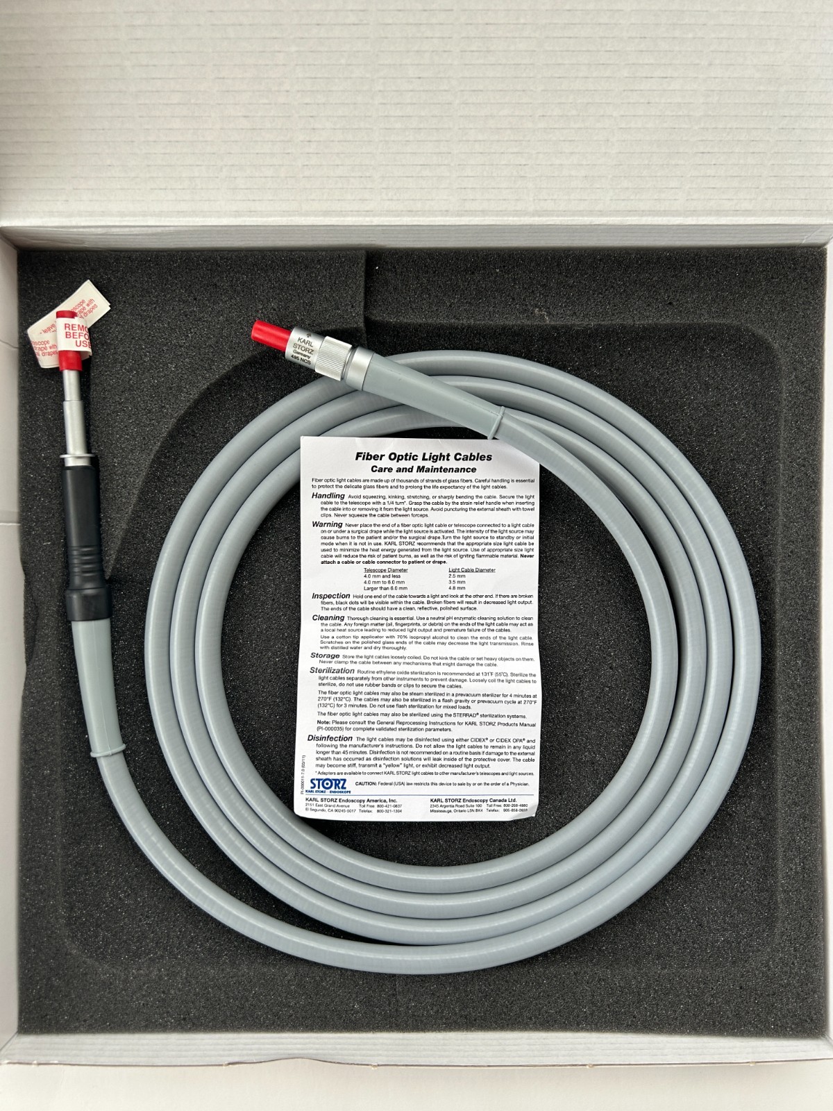 Karl Storz 495NCS Fiber Optic Light Cable 4.8mm x 250cm