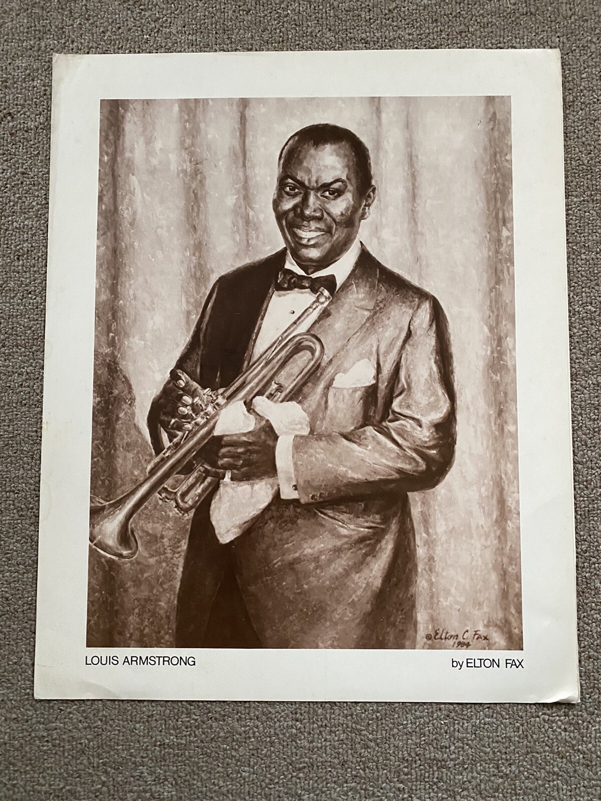 Elton Fax Original Louis Armstrong 1980s Poster / Print 16 x 20