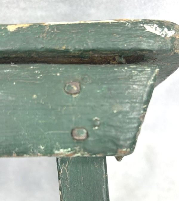 antique cricket footstool old square nails hand made green paint 1880 original