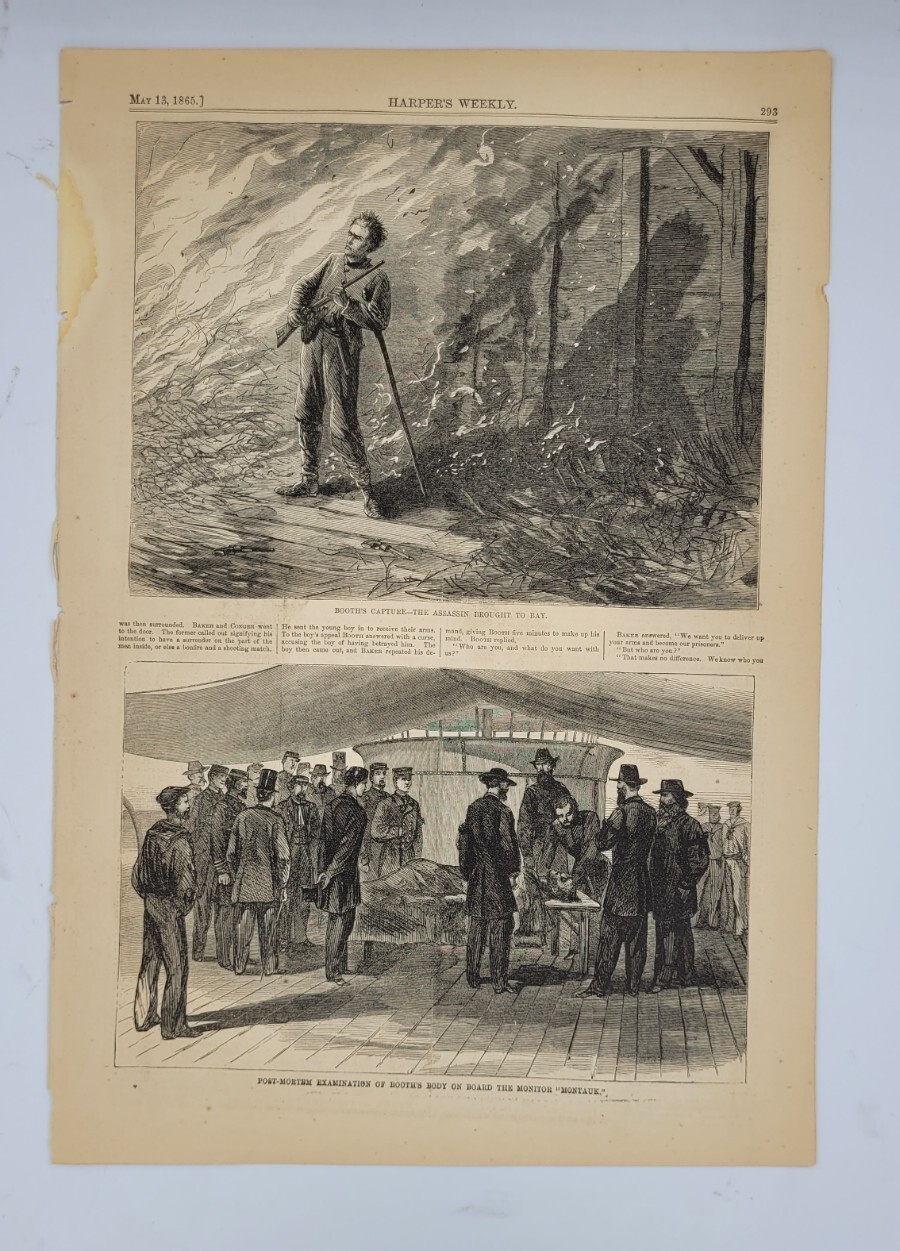 Booth's Capture and Post-Mortem Examination 1865 vintage print